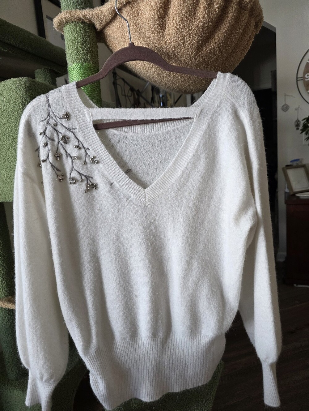 Philosophy Off White V-Neck Embellished Women’s Sweater